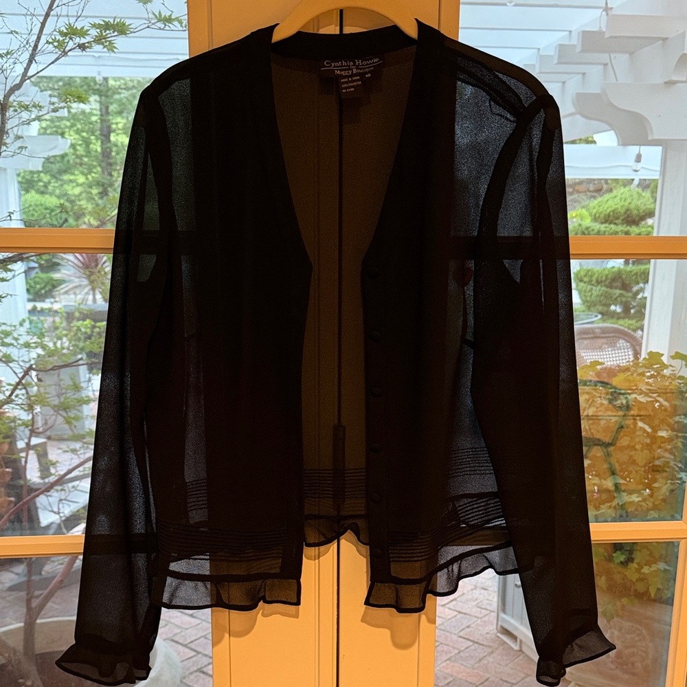 Cynthia Rowley Black Sheer Button-Front Blouse